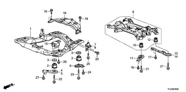 2013 Acura TSX Front Sub Frame - Rear Beam Diagram