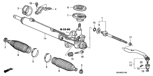 2004 Acura MDX Driver Side Tie Rod End Diagram for 53560-S3V-A02