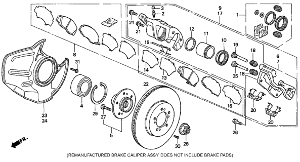 1991 Acura Legend Left Front Caliper Sub-Assembly Diagram for 45019-SP0-A00