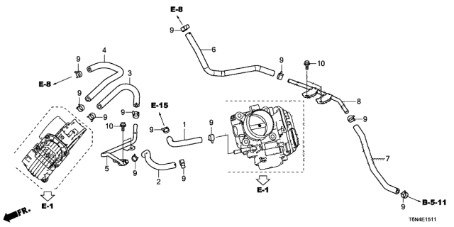 2021 Acura NSX Hose, Passenger Side Throttle Body In. Diagram for 19508-58G-A00