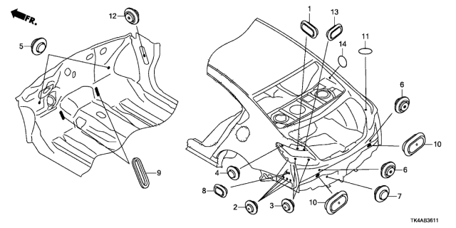 2014 Acura TL 4 Door TECH (3.5) KA 6AT Grommet (Rear) Diagram