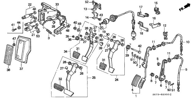1993 Acura Integra 3 Door GSL (LEATHER) KL 5MT Pedal Diagram