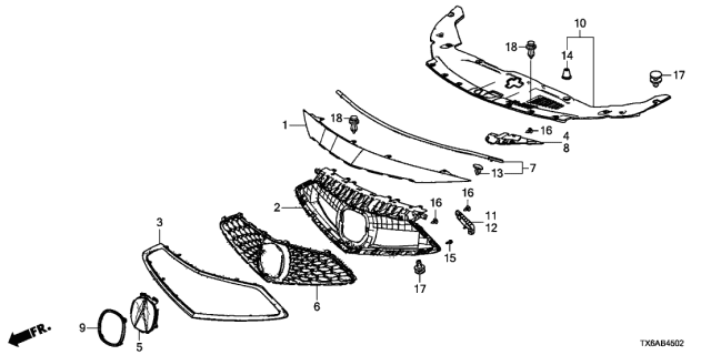 2021 Acura ILX Front Grille Garnish (Platinum White Pearl) Diagram for 71105-T3R-A00ZD