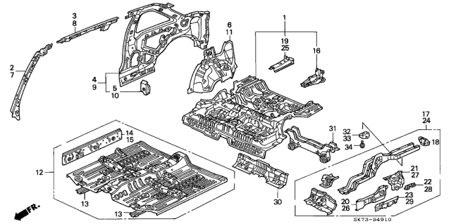 1993 Acura Integra Panel, Right Rear Inside Diagram for 64300-SK7-A02ZZ