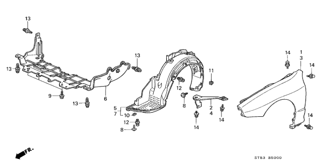 1999 Acura Integra 4 Door GS (LEATHER) KA 4AT Front Fender Diagram