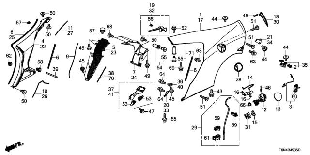 2019 Acura NSX Seal, Side In. Mesh Diagram for 74426-T6N-A00