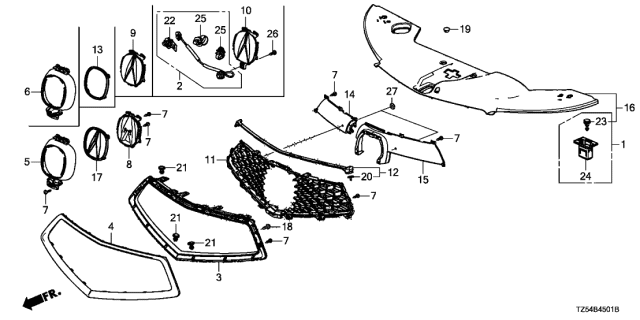 2018 Acura MDX Right Front Grille Block Diagram for 71151-TZ5-A00