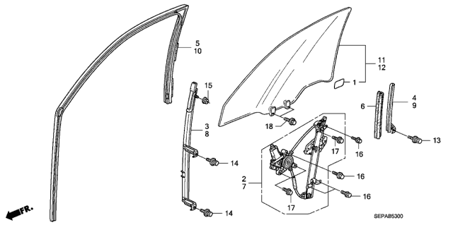 2008 Acura TL Front Door Glass - Door Regulator Diagram