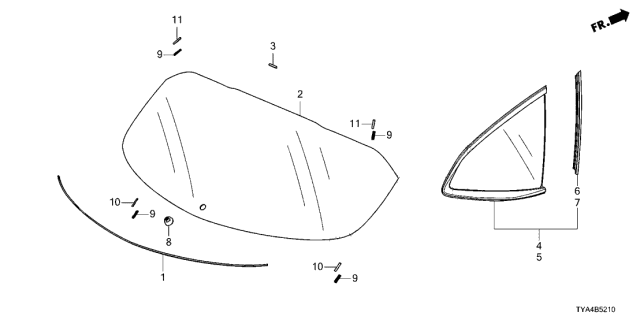 2022 Acura MDX Glass, Passenger Side Quarter Windshield Diagram for 73500-TYA-A01