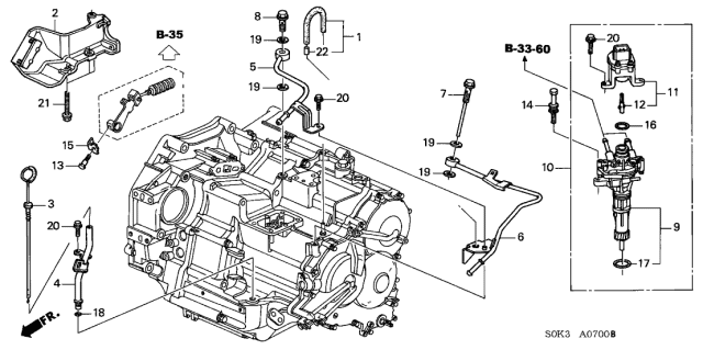 1999 Acura TL 4 Door TL KA 4AT 4AT Oil Level Gauge Diagram