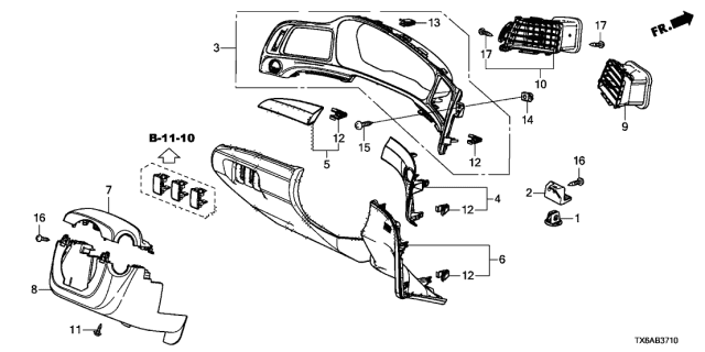 2020 Acura ILX Instrument Panel Garnish Diagram 1