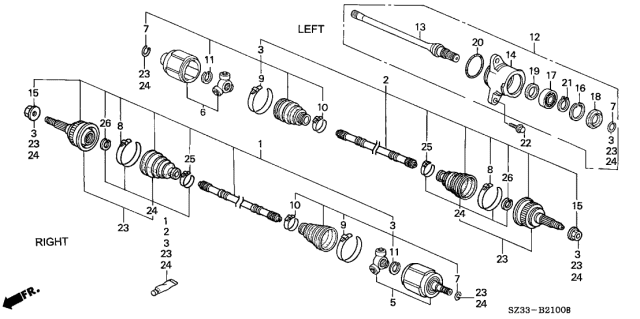 1996 Acura RL Driver Side Driveshaft Set Diagram for 44011-SZ3-A50