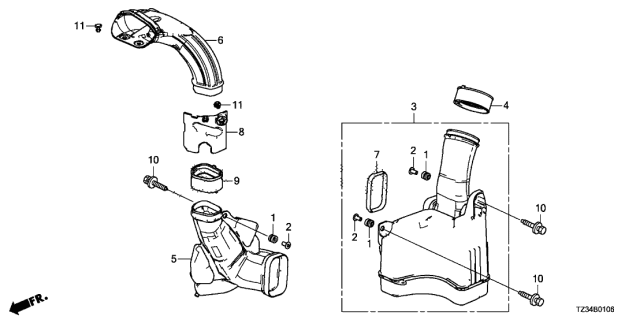 2019 Acura TLX Resonator Chamber Assembly Diagram for 17230-5J2-A00