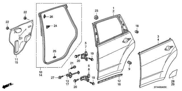 2013 Acura MDX Rear Left Door Weatherstrip Diagram for 72850-STX-A01