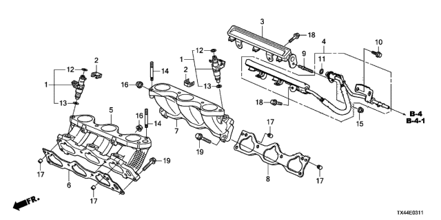2017 Acura RDX 5 Door TECH (AWD AWP) KA 6AT Fuel Injector Diagram