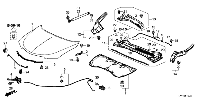 2018 Acura RDX Engine Hood Diagram