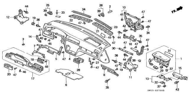 1996 Acura TL Pad, Instrument Panel (Medium Taupe) Diagram for 77101-SW5-A10ZB