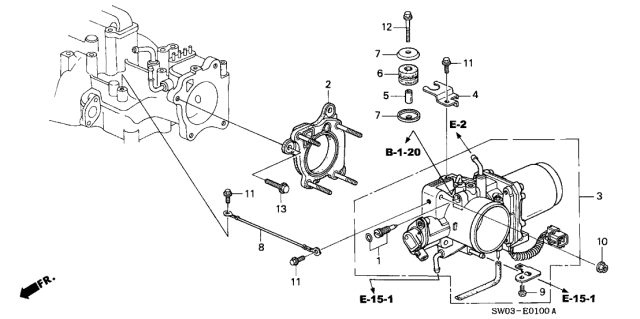 2001 Acura NSX 2 Door NSX-T KA 6MT Throttle Body Diagram