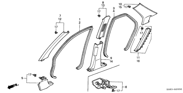 2003 Acura TL Garnish, Driver Side Seat Side (Graphite Black) Diagram for 84191-S0K-A00ZB