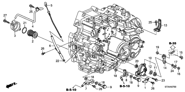 2008 Acura MDX 5 Door TECH KA 5AT AT Oil Level Gauge - ATF Pipe Diagram