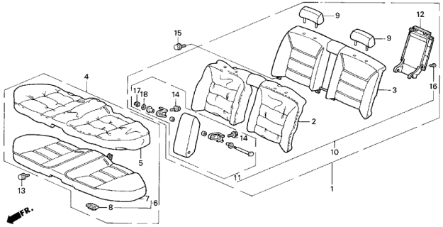 1992 Acura Vigor Seat-Back Assembly, Rear (Graphite Black) Diagram for 82120-SL5-A01ZA