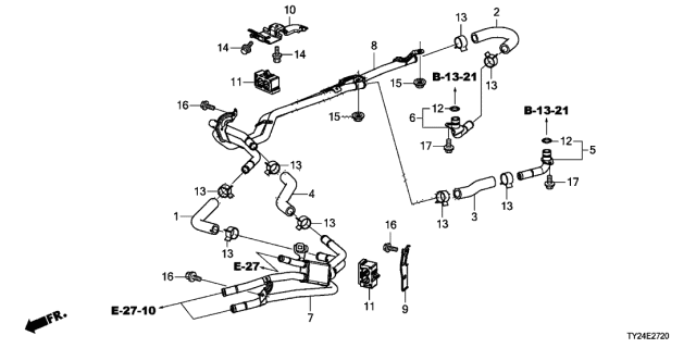 2014 Acura RLX Pipe B, PDU Cooling Diagram for 1J466-R9S-000