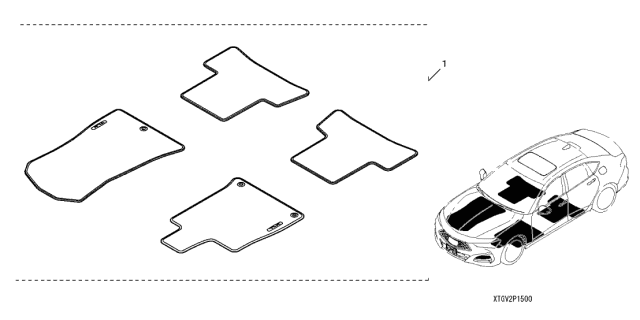 2021 Acura TLX Floor Carpet Mat Set Diagram
