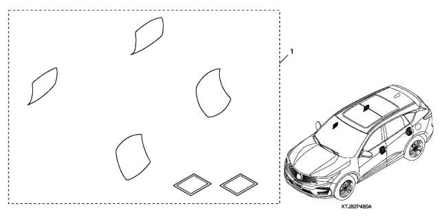 2021 Acura RDX 5 Door LTD (PMC) KA XAT Door Handle Film Diagram