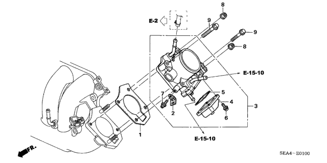 2004 Acura TSX Fuel Injection Throttle Body Diagram for 16400-RBB-J02