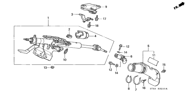 1999 Acura Integra 4 Door GS (LEATHER) KA 4AT Steering Column Diagram