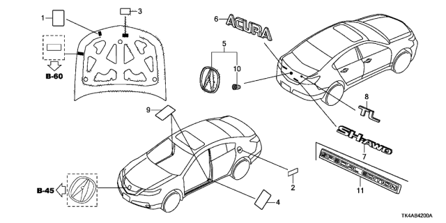 2013 Acura TL 4 Door TECH KA 6AT Emblems - Caution Labels Diagram