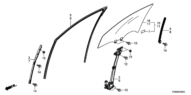 2013 Acura ILX Hybrid Front Right/Passenger Side Window Regulator Diagram for 72210-TX6-A01