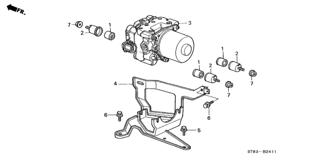 1999 Acura Integra 4 Door GS (LEATHER) KA 4AT ABS Modulator Diagram