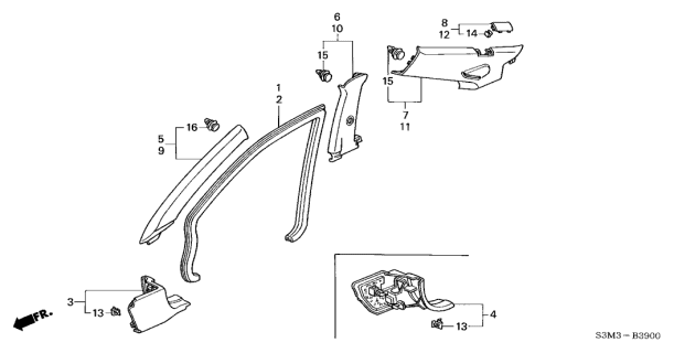 2001 Acura CL 2 Door SPORT KA 5AT Pillar Garnish Diagram