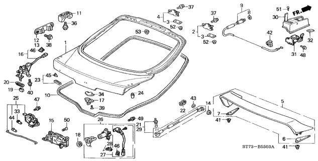 2001 Acura Integra Stopper A, Tailgate Side Diagram for 74442-ST7-Z00