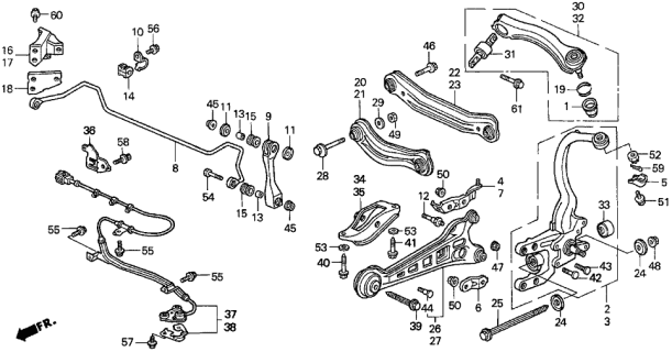 1998 Acura CL Left Rear Trailing Arm Assembly Diagram for 52372-SV7-305