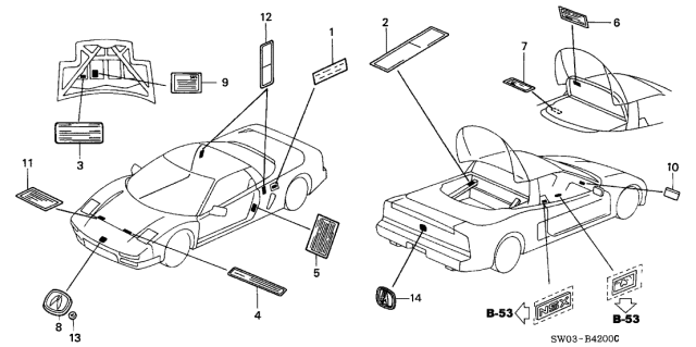 2001 Acura NSX 2 Door NSX-T KA 6MT Emblems Diagram