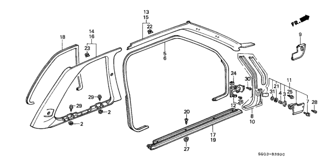 1990 Acura Legend Trim, Quarter Opening (Palmy Blue) Diagram for 84231-SG0-003ZD