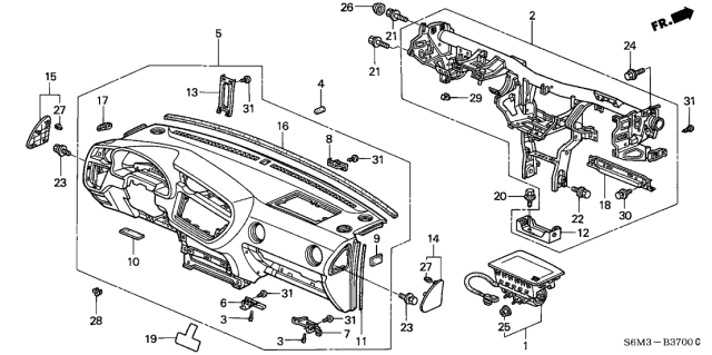 2005 Acura RSX 3 Door BASE KA 5AT Instrument Panel Diagram