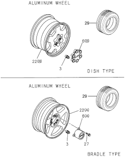 1996 Acura SLX 4 Door 4LS (PREMIUM) KA 4AT Wheels Diagram