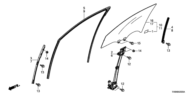 2013 Acura ILX Front Door Glass - Door Regulator Diagram