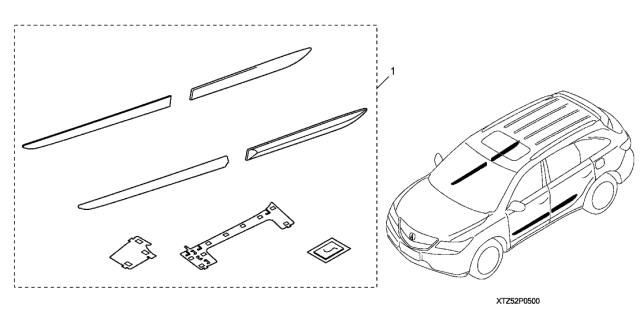 2019 Acura MDX 5 Door TECH (HYBRID (AWD)) KA DCT Body Side Molding Diagram