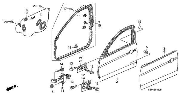 2007 Acura TL 4 Door BASE (NAVIGATION) KA 5AT Front Door Panels Diagram