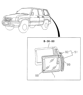 1998 Acura SLX 4 Door 4LS (PREMIUM) KL 4AT Quarter Glass Diagram