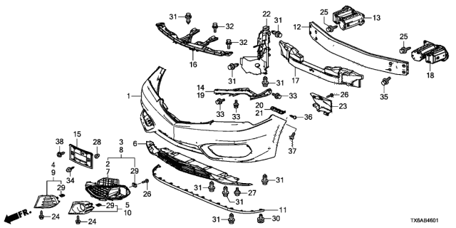 2018 Acura ILX Right Front Foglight Garnish Diagram for 71103-TX6-A61