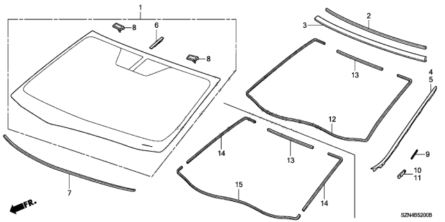 2012 Acura ZDX Seal Front Windshield Up Diagram for 73126-SZN-A01