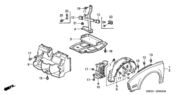 2001 Acura NSX 2 Door NSX-T KA 6MT Front Fenders Diagram