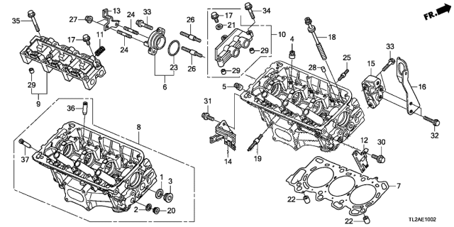 2013 Acura TSX 4 Door TSX V6 KA 5AT Rear Cylinder Head (V6) Diagram