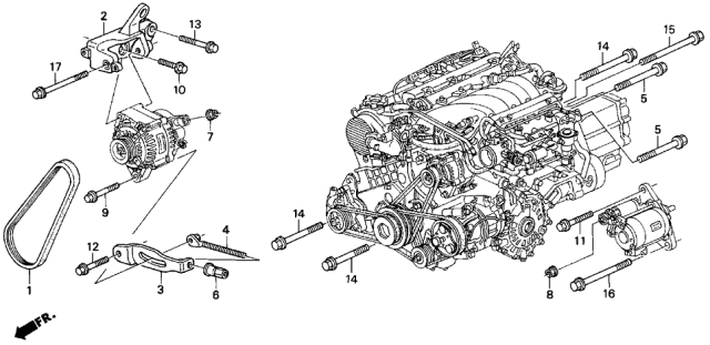 1995 Acura TL 4 Door BAS2.5 KA 4AT Alternator Bracket Diagram