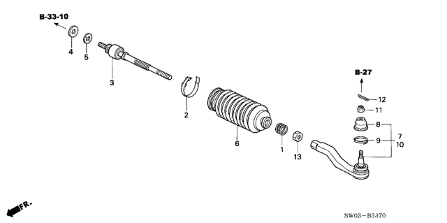 2001 Acura NSX 2 Door NSX-T KA 6MT Tie Rod Diagram